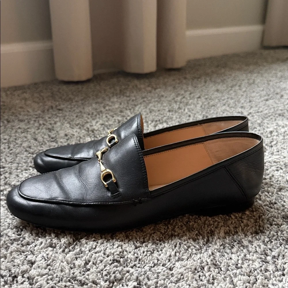 Coach Black Leather Horsebit Slip-On Loafers